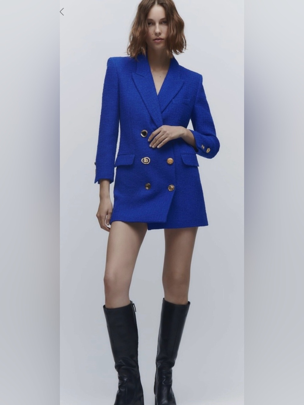 Zara Cobalt Blue Double Breasted Blazer Gold Buttons XL NWOT - Picture 3 of 5